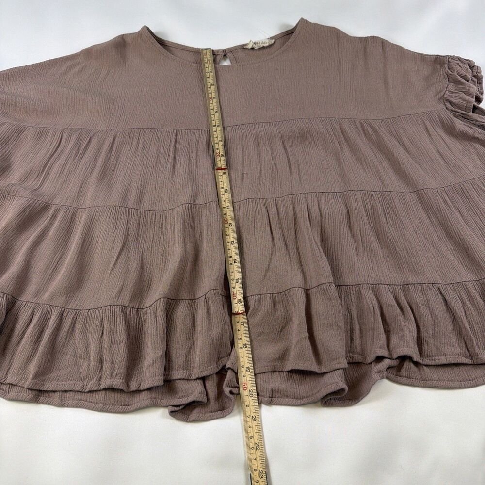 Altar'd State Women L Cropped Smocked Top Oversized Short Sleeve Brown/Pink Boho - Picture 3 of 6